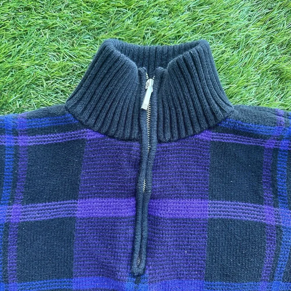 Lauren Ralph Lauren Sweater Womens Size Medium Purple Black Mock‎ Neck 1/4 Zip